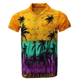 Summer Men Shirt Casual Button Hawaii Print Beach