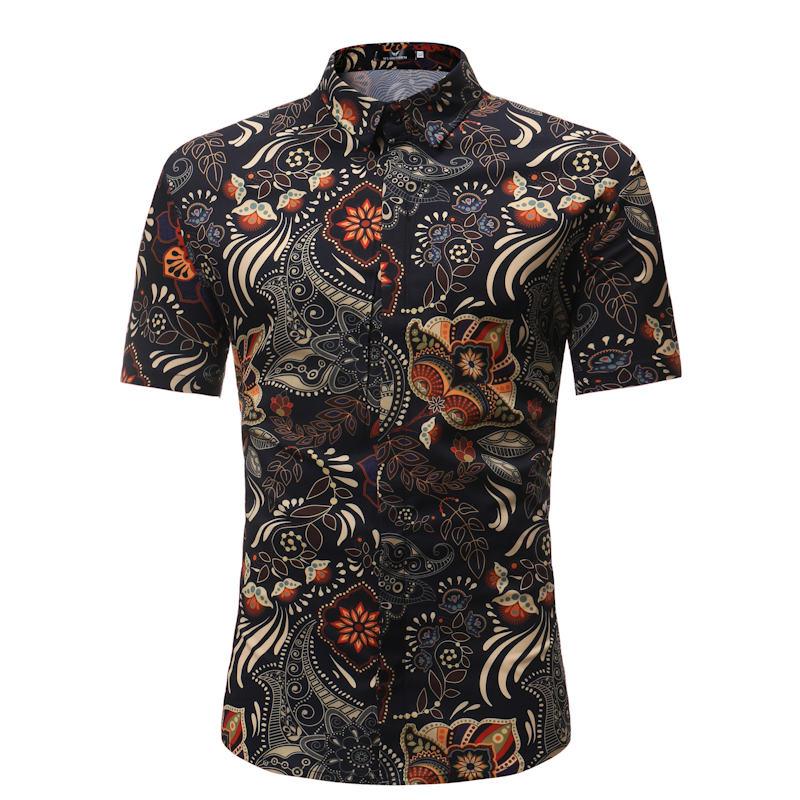 Men Shirt Summer Style Palm Tree Print Beach Hawaiian Shirt Men Casual Short Sleeve Hawaii Shirt