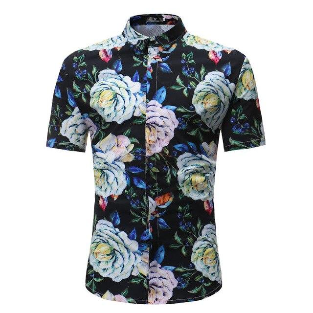 Men Shirt Summer Style Palm Tree Print Beach Hawaiian Shirt Men Casual Short Sleeve Hawaii Shirt
