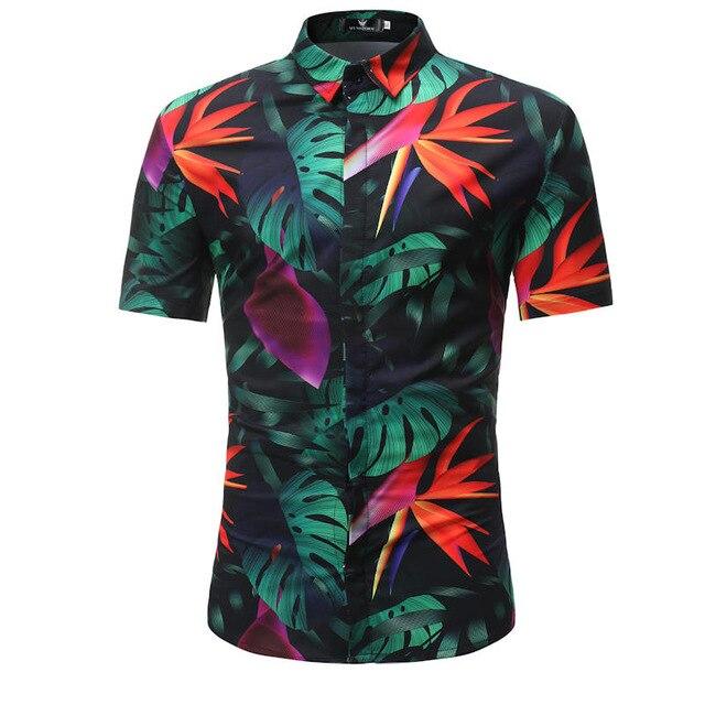 Men Shirt Summer Style Palm Tree Print Beach Hawaiian Shirt Men Casual Short Sleeve Hawaii Shirt