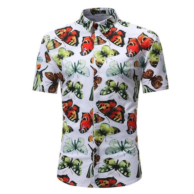 Men Shirt Summer Style Palm Tree Print Beach Hawaiian Shirt Men Casual Short Sleeve Hawaii Shirt