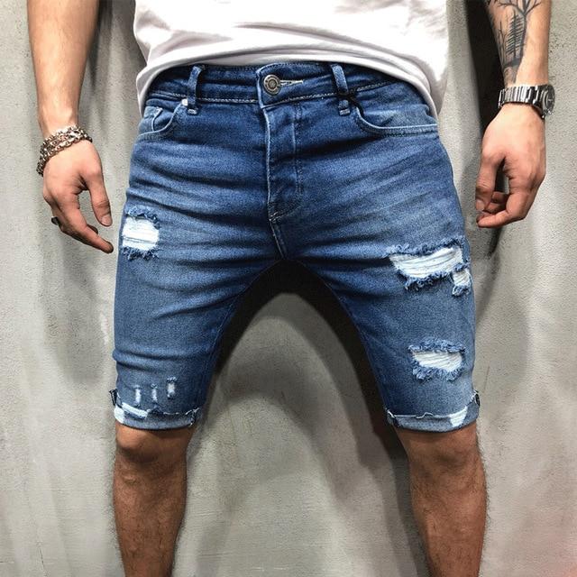 Men shorts Jeans Short Pants Destroyed Skinny jeans Ripped