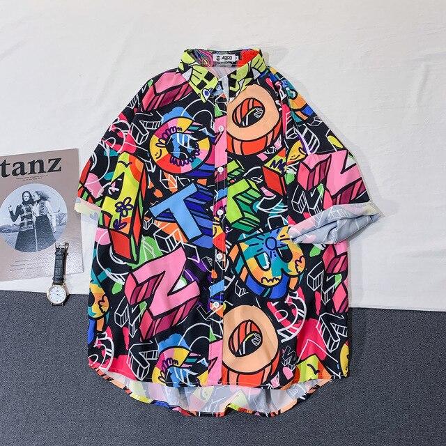 Casual Streetwear Beach Printed Short Sleeve Shirt Men Hawaii