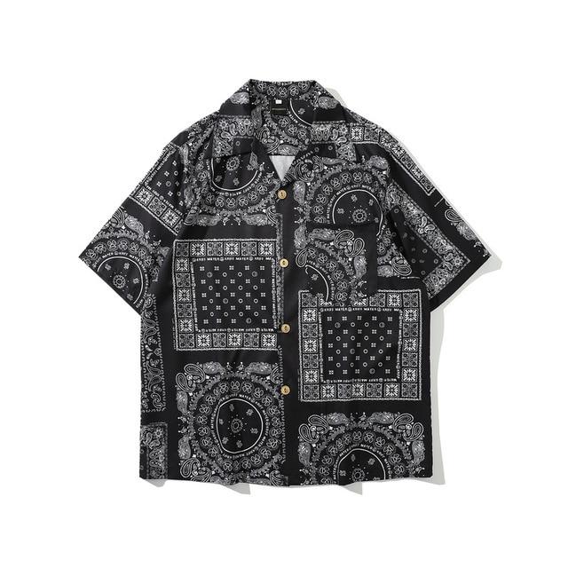 Mens Paisley Floral Print Hawaii Beach Shirts Harajuku Streetwear Summer