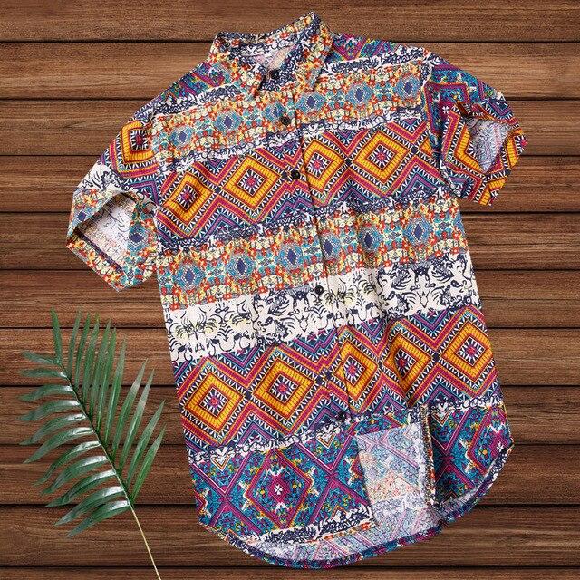 Hawaii style men's beach shirt large size loose fashion casual cotton short-sleeved shirt