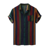 Hawaii Men Shirt Blouse Multicolor stripes Loose Short Sleeve