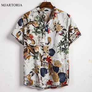 Summer Man Shirt Mens Ethnic Loose Hawaiian Henley Shirt
