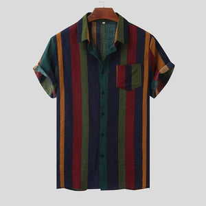 Hawaii Men Shirt Blouse Multicolor stripes Loose Short Sleeve