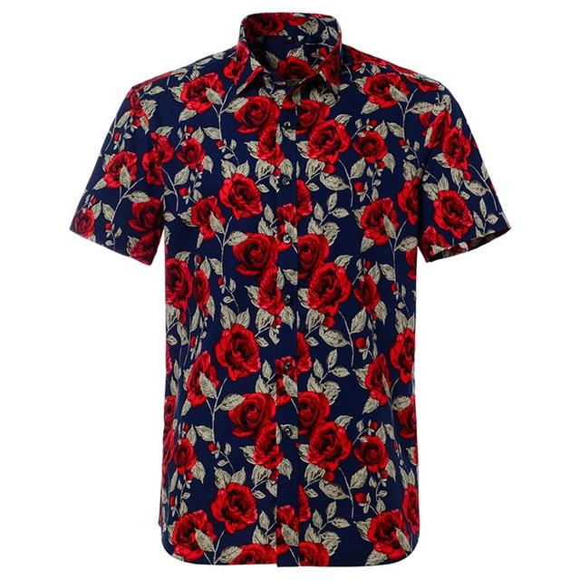 Summer Pure Cotton Mens Hawaii Flower