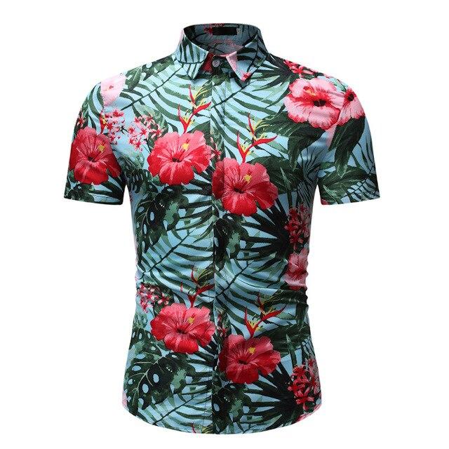 Men Short Sleeve Hawaiian Shirt Camisa Masculina Fashion Floral Mens Shirts