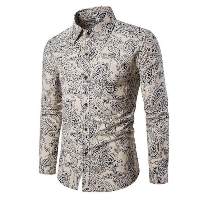 Flower Print Mens Dress Shirts Summer New Casual Hawaii Male Shirt camisa masculina