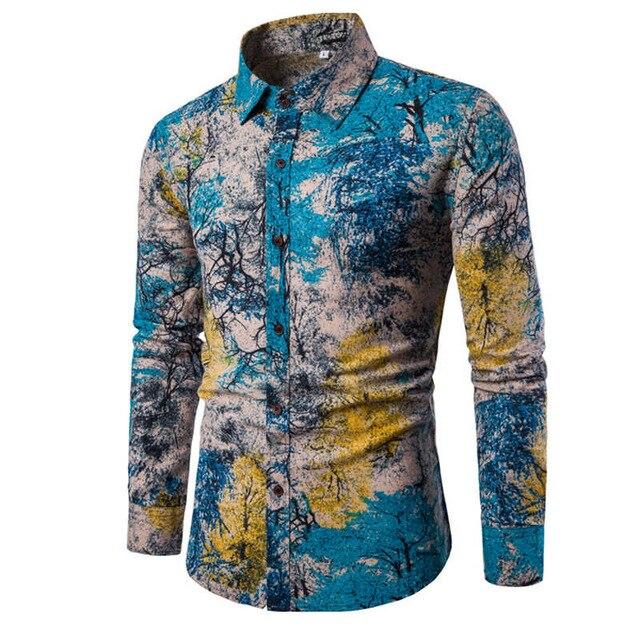 Flower Print Mens Dress Shirts Summer New Casual Hawaii Male Shirt camisa masculina