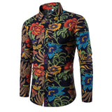 Flower Print Mens Dress Shirts Summer New Casual Hawaii Male Shirt camisa masculina