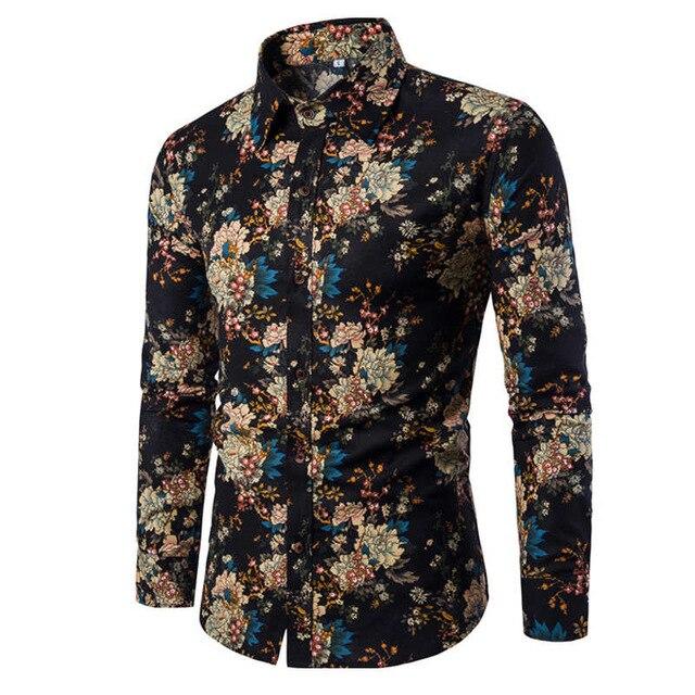 Flower Print Mens Dress Shirts Summer New Casual Hawaii Male Shirt camisa masculina